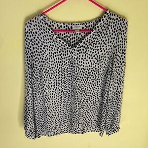J. Crew Factory White Blouse with Black Dot Print